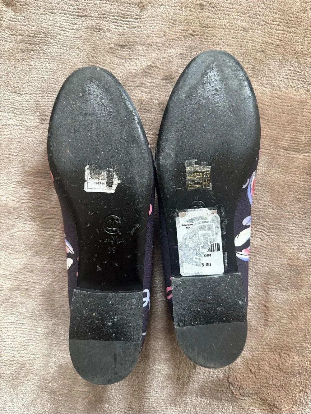 CHANEL Rare Black Floral Ballet Flats with Pink Accents